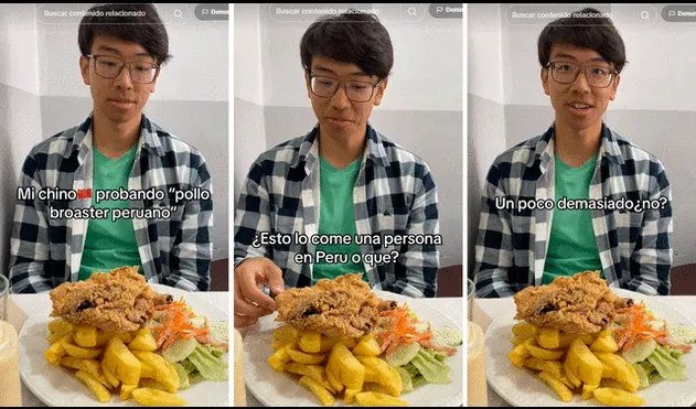 El muchacho consideró como abundante la ración de pollo broaster. Foto: composición LR/TikTok/@El.team.ye