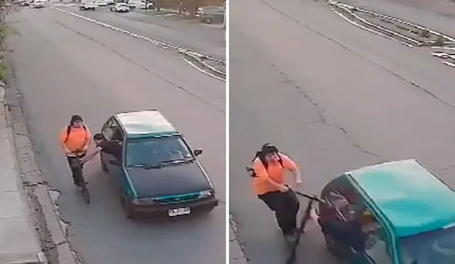 El insólito robo, suscitado en la comuna de Conchalí, en Santiago de Chile, quedó registrado por las cámaras de seguridad de la zona. Foto: composición LR/captura T13 - Video: T13/YouTube