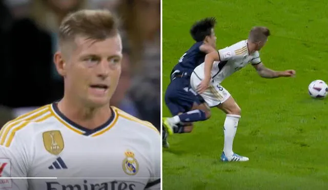 Kubo le hizo una guacha a Kroos. El alemán se molestó y le cometió falta. Foto: captura/composición DSports