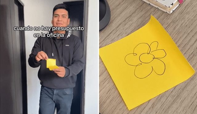 Joven se volvió viral en TikTok tras regalarle a sus compañeras dibujos de flores en un post-it amarillo. Foto: composición LR/captura de TikTok