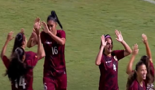 Celebración del gol de Gaby García en el amistoso entre Venezuela contra Uruguay. Foto: captura/la Vinotinto TV