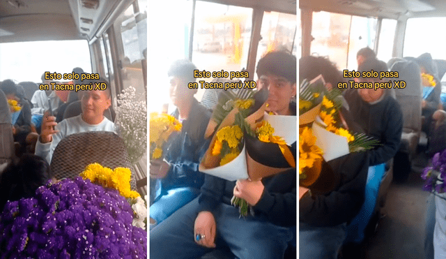 El joven se sorprendió al ver a cada pasajero con un ramo de flores amarillas. Foto: composición/TikTok/@Jeanplex_pq
