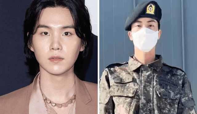 Suga inició el servicio militar en Corea el 22 de septiembre. En la imagen, el joven uniformado es Jin, su compañero en BTS. Foto: composición LR/Hybe