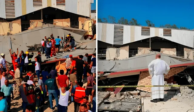 Este es el momento en el que colapsa la parroquia de México dejando al menos 10 fallecidos que celebraban un bautizo. Foto: composición de Alvaro Lozano/LR/@HectorVillarri