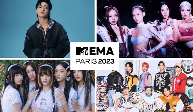Idols de k-pop están nominados en varias categorías en los Premios MTV EMAs Paris 2023. Foto: Composicion LR/ BTS/ BLACKPINK/ New Jeans /Stray Kids