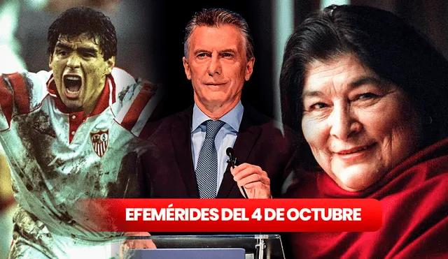 Diego Maradona, Mauricio Macri y Mercedes Sosa forman pieza importante de la efemérides del 4 de octubre en Argentina. Foto: composición LR/AFP/Sevilla