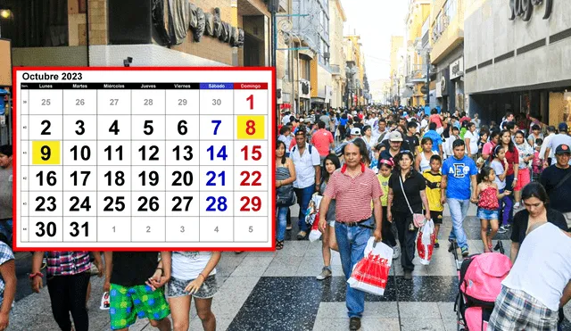 El fin de semana largo en el Perú empieza el sábado 7 de octubre y finaliza el lunes 9 del mismo mes. Foto: composición de Jazmin Ceras/LR/calendarpedia/Andina