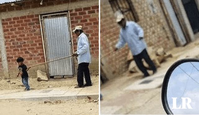 Anciano recibe ayuda de niño en Curamori. Foto: La República