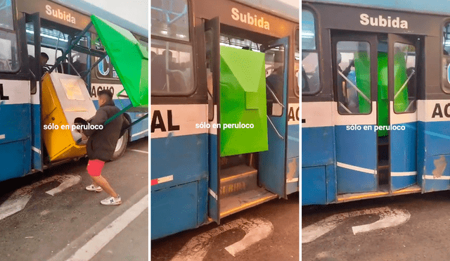 Usuarios en redes quedaron sorprendidos al ver al muchacho viajando con su carrito sanguchero en un bus de transporte público. Foto: composición LR/ TikTok /@Uncafecommie