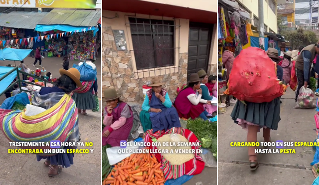 Mujeres de zonas rurales llegan a Cusco cada sábado para vender sus productos. Foto: composición LR/@saqra_warmicha - Video: @saqra_warmicha