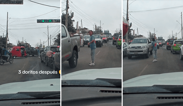 Usuarios aplaudieron la iniciativa de la señora para dirigir el tránsito y liberar la carretera. Foto: composición LR/TikTok/@Hialesnc