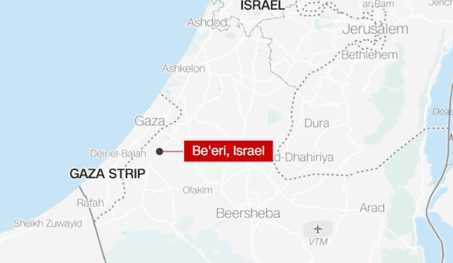  Ubicación del kibutz de Be'eri atacado por Hamás. Foto: CNN<br>    