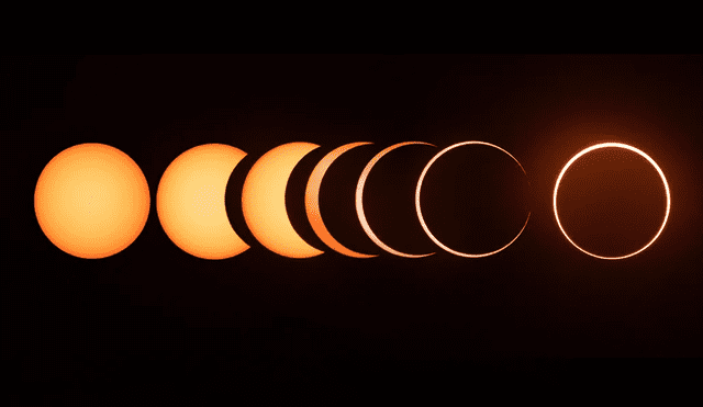 Transición de un eclipse solar anular o anillo de fuego. Foto: BBC Sky Night at Magazine