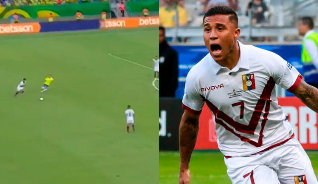 Machís casi anota el primero de Venezuela en su visita a Brasil. Foto: composición LR/Latina TV/X de La Vinotinto