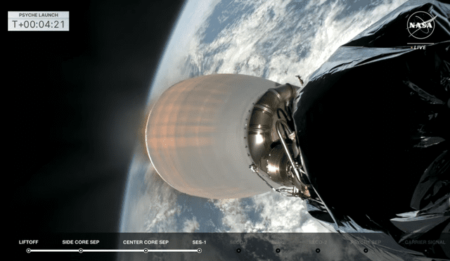 La nave Psyche se aleja de la Tierra para iniciar su viaje hacia el asteroide metálico. Foto: captura de Youtube / NASA