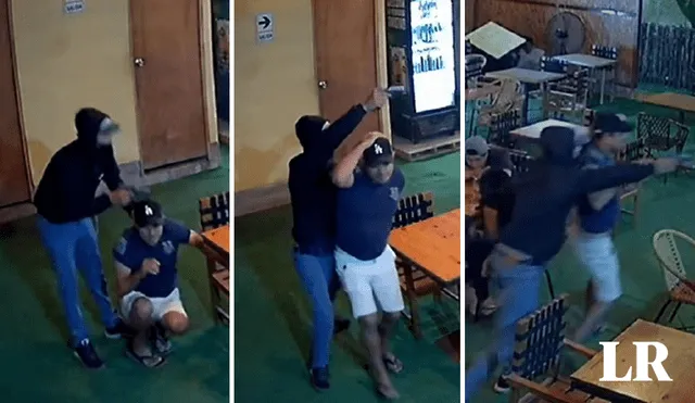 El delincuente con arma de fuego en mano amenazó y tomó de rehén a un cliente del restaurante. Foto: composición LR