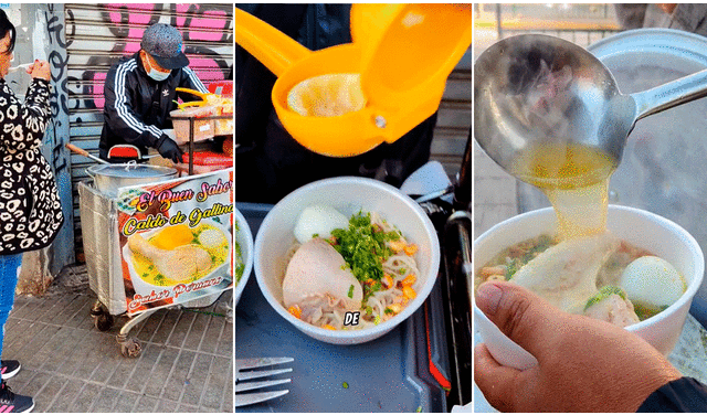 El apetitoso caldo de gallina era el favorito de los residentes en Chile. Foto: composición LR/TikTok/@Peruanos.en.chile.2.0