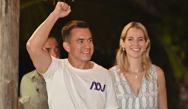 Noboa junto con su esposa, Lavinia Valbones, influencer que será la primera dama. Foto: AFP. Video: Ecuavisa