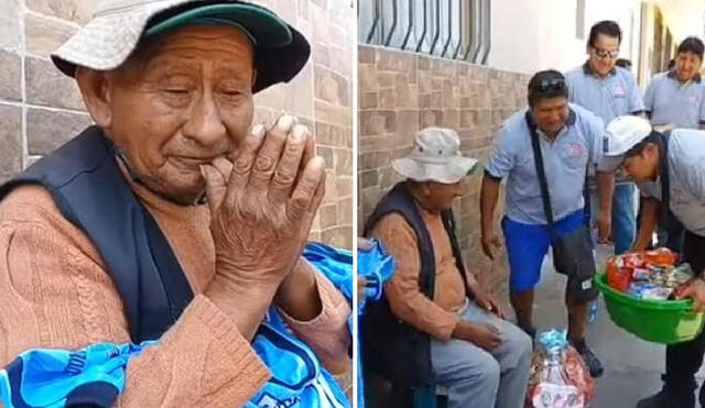Adulto mayor juntó sus manos y agradeció por noble gesto. Foto: MAS TV. Video: Radio RCC Tacna