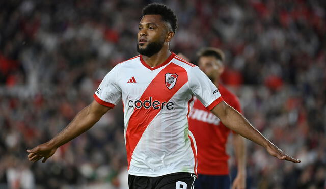 Miguel Borja marcó un doblete en la victoria ante Indpendiente. Foto: River Plate