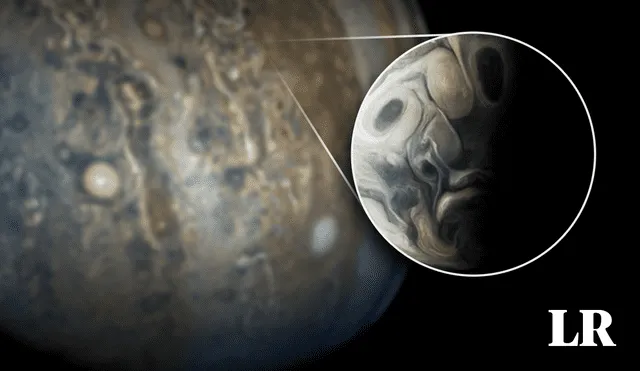 La imagen fue capturada desde la misión Juno que orbita a Júpiter desde 2016. Foto: composición LR / NASA