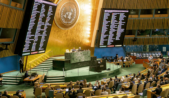 Mayoría. El llamado al cese de hostilidades fue aprobado por una abrumadora mayoría de países: 120 votos a favor, 14 en contra y 45 abstenciones. Foto: EFE