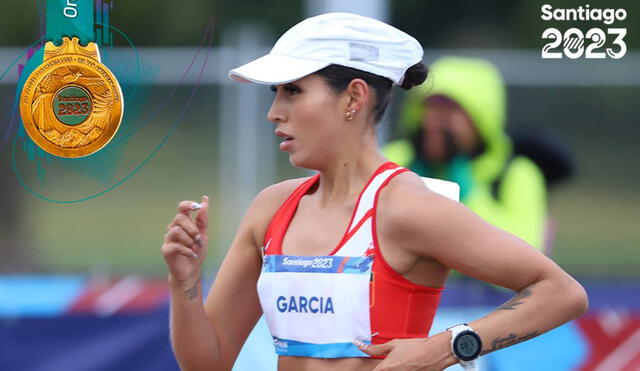 Kimberly García llegó a la meta en el primer lugar de la marcha atlético en Santiago 2023. Foto: IPD