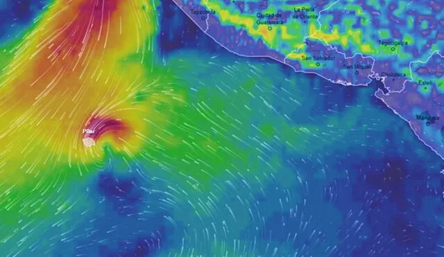 Aunque la tormente tropical Pilar ha empezado a alejarce de El Salvador, las precipitación continuaran por al menos esta semana. Foto: captura de Ventusky