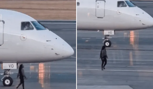 Las imágenes dejaron asombrados a los usuarios por el gran peligro que corrió la mujer en la pista de aterrizaje. Foto: composición LR/TikTok/@9NewsSyd