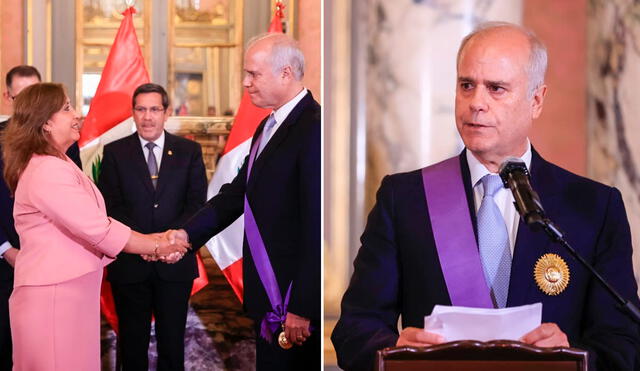 Manuel Cacho-Sousa recibió la placa de la Orden El Sol del Perú de manos de la presidenta Dina Boluarte. Foto: composición LR/Presidencia - Vídeo: Canal N