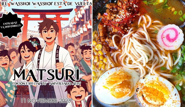 En el Matsuri 2023 podrás encontrar diferentes platillos de la gastronomía japonesa. Foto: composición LR/AELU/Instagram/Naruto Maki Ramen House/Facebook