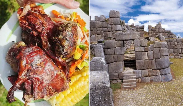 A la izquierda un cuy al horno y a la derecha el templo de Sacsayhuamán. Foto: composición LR/Taste Atlas/Andina