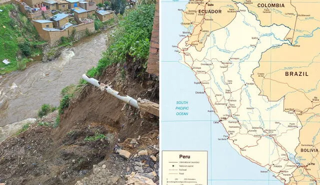El escenario también informa acerca de inundaciones. Foto: composición LR/Facebook Huancavelica Noticias / Wikimedia Commons