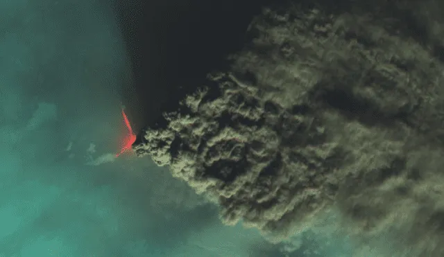 La erupción fue detectada por el satélite Landsat 8. Foto: Observatorio de la Tierra de la NASA/Wanmei Liang y Lauren Dauphin