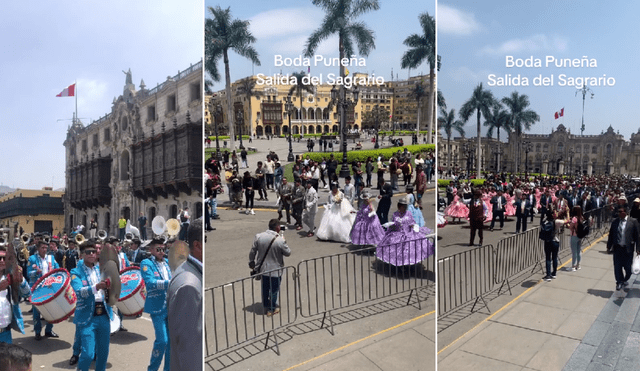 Pareja de recién casados bailó morenada por la plaza Mayor de Lima. Foto: composición LR/@fotoyvideoperu - Video: @fotoyvideoperu