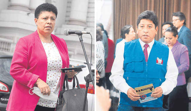 Alianzas. Martha Moyano, presidenta de la Comisión de Constitución, juega en pared con Josué Gutiérez para dar golpe institucional contra la Defensoría. Foto: Félix Contreras / Composición La República