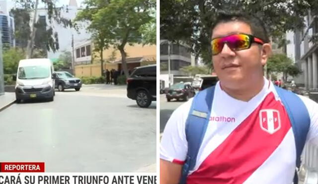 El fanático que acudió a la concentración de la selección peruana invocó a más personas a acercare al lugar para alentar. Foto: composición de LR/captura de Latina | Video: Latina