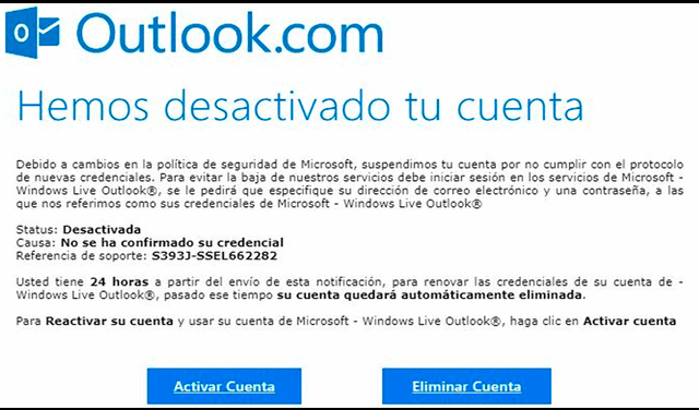 Así lucen estos mensajes de phishing. Foto: Microsoft