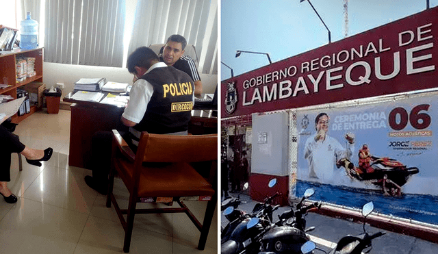 La fiscal KArim Ninaquispe y agentes policiales realizaron diligencias en el GORE Lambayeque. Foto: composición LR Alvaro Liozano