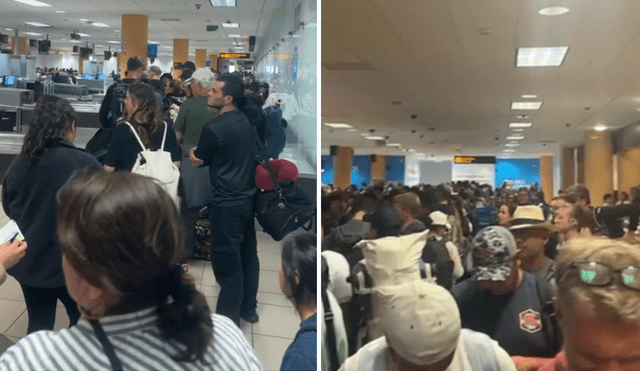 Personas se aglomeran en aeropuerto luego de que el sistema de Migraciones fallara. Foto: La República
