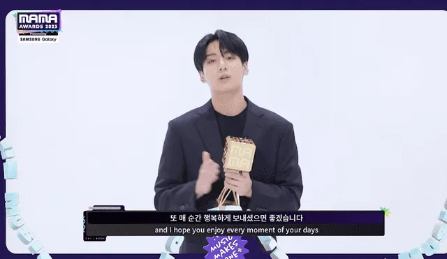  Jungkook, de BTS, en los premios MAMA Awards 2023. Foto: captura de Mnet k-pop   