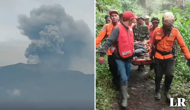 El volcán Merapi entró en erupción desde las 14:54 del domingo  y duró 4 minutos y 41 segundos. Foto: composición LR/EFE - Video: EFE