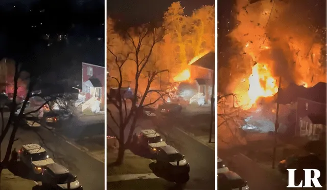 En un video que circula en redes sociales se puede escuchar y ver el fuerte estallido y cómo la casa queda en llamas tras la explosión. Foto: @connormaj/X/captura. Video: @connormaj/X