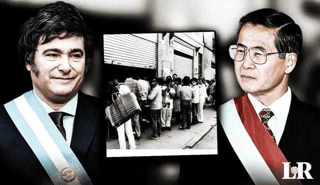 Alberto Fujimori aplicó el 'shock' sin éxito en 1990 y ahora Javier Milei lo hará en Argentina. Foto: composición de Fabrizio Oviedo/La República/Clarín Alberto Fujimori aplicó el 'shock' sin éxito en 1990 y ahora Javier Milei lo hará en Argentina. Foto: composición de Fabrizio Oviedo/La República/Clarín