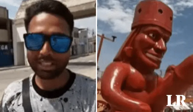 Turista se sorprende al ver estatuas instaladas en Trujillo. Foto: Composición LR/TikTok/La República