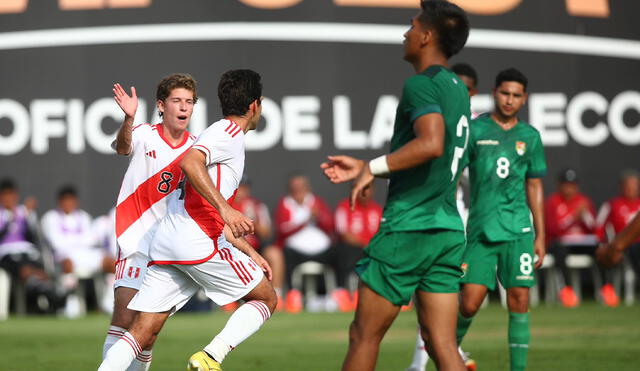 Victor Guzmán marcó un doblete para la victoria 4-0 de la selección peruana ante Bolivia. Foto: X/FPF