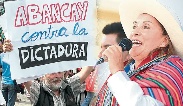 Visita Abancay. Las medidas de seguridad no impidieron a los ciudadanos expresar su repudio al Gobierno de Boluarte. Foto: composiciónLR