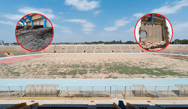 Malas hierbas y estructuras desechas evidencian el mal estado del estadio Miguel Grau. Foto: composición LR / archivo GLR