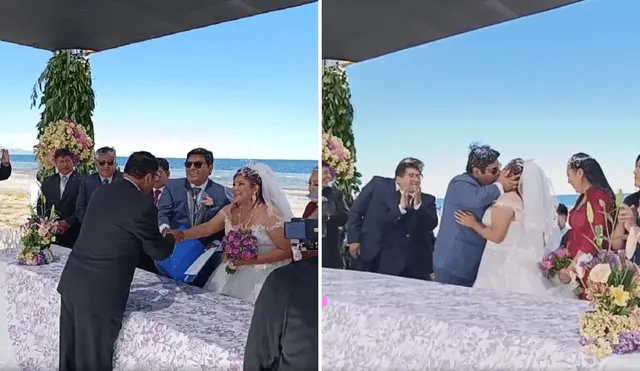 Los recién casados, que se mostraban muy felices, sellaron su amor con un beso. Foto: captura de video/Diario Sin Fronteras - Video: Diario Sin Fronteras