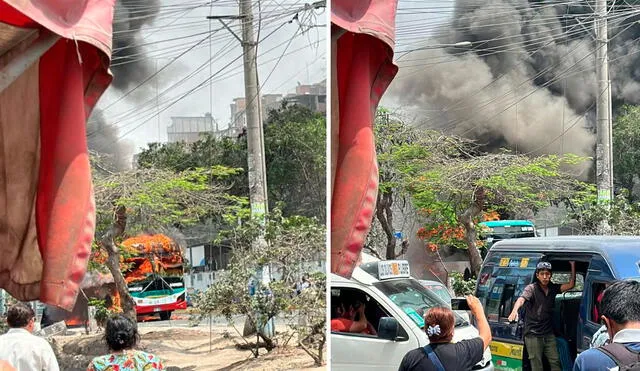 Bus empezó a incendiarse en Comas después de las 11.00 a. m. Foto: composición LR/Igor0703/X